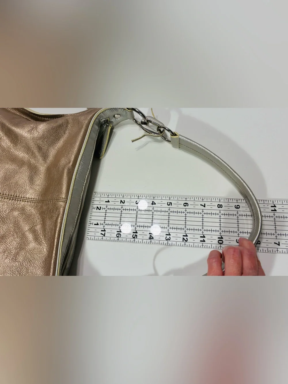 Tignanello Metallic Leather Shoulder Hobo Bag Gold Silver 14x11